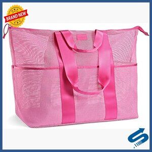 XL Marine Mesh Beach Tote with Pockets, Waterproof Foldable Travel Bag
